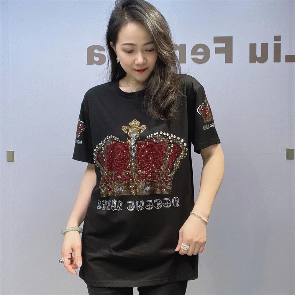 Crown Embellished Rhinestone T-Shirt