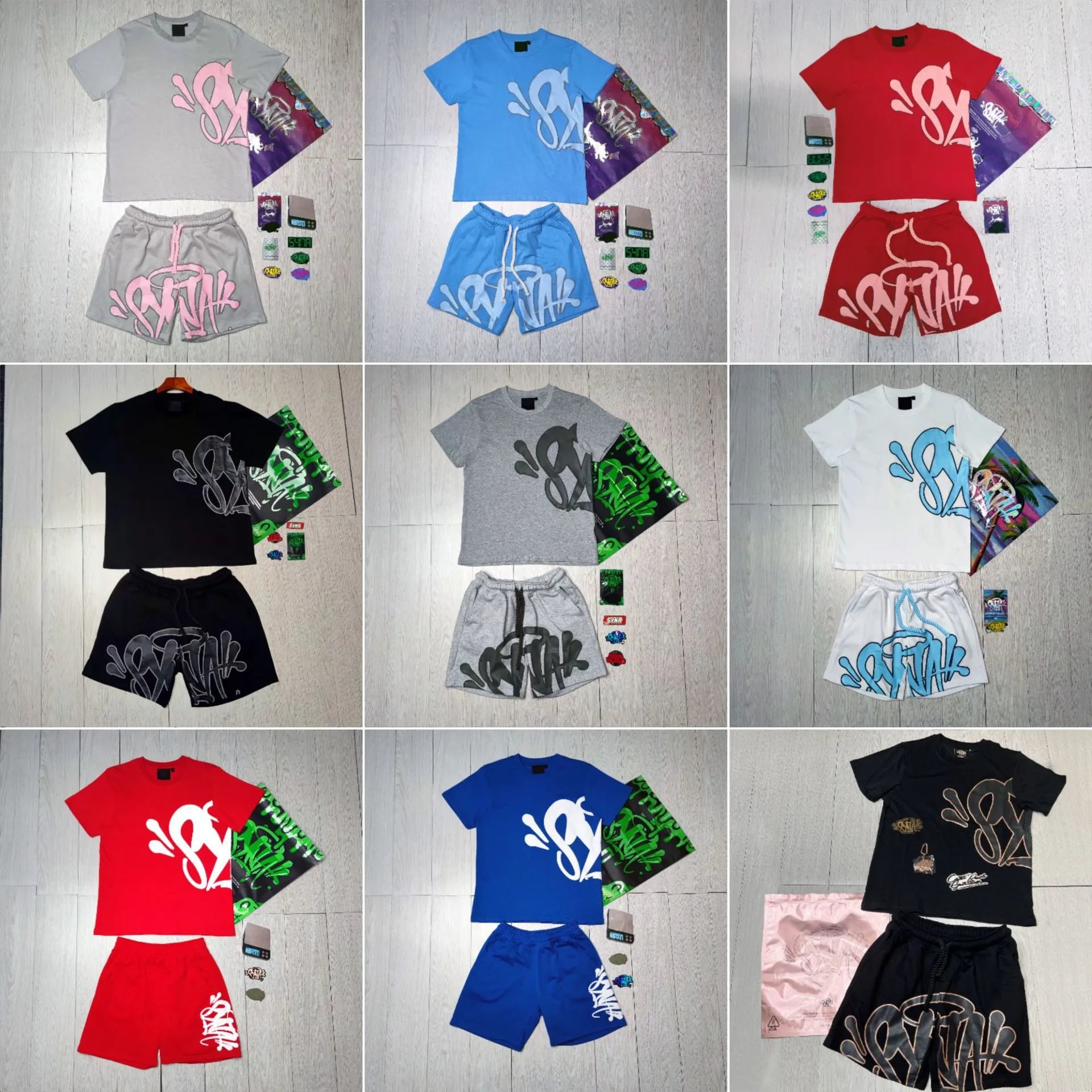 High-Quality Syna World Hip-Hop Foam Print Relaxed-Fit T-Shirt & Street Shorts Set
