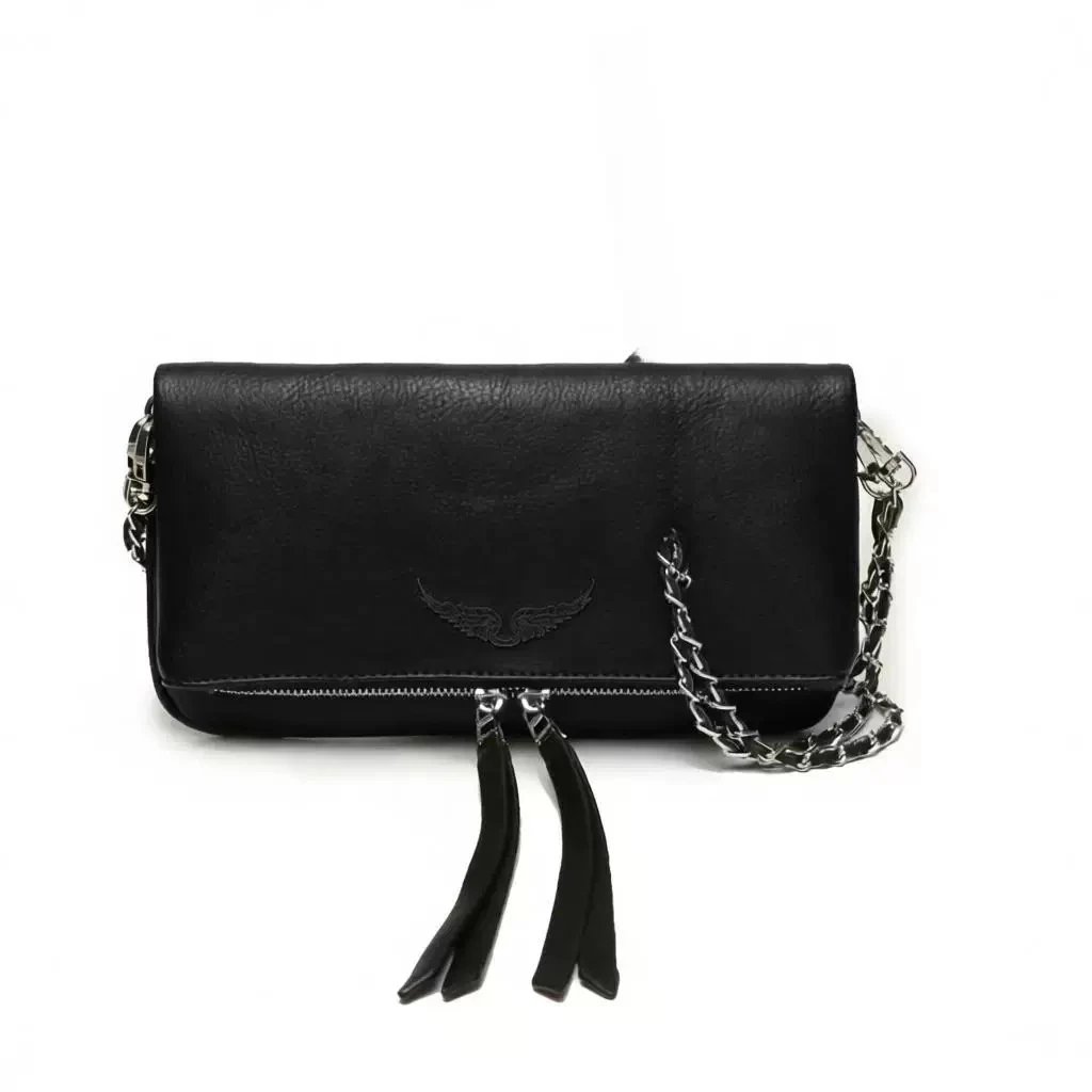 Unbranded Crossbody Bags Wing-Emblem Chain-Strap Tassel Bag — Classic black