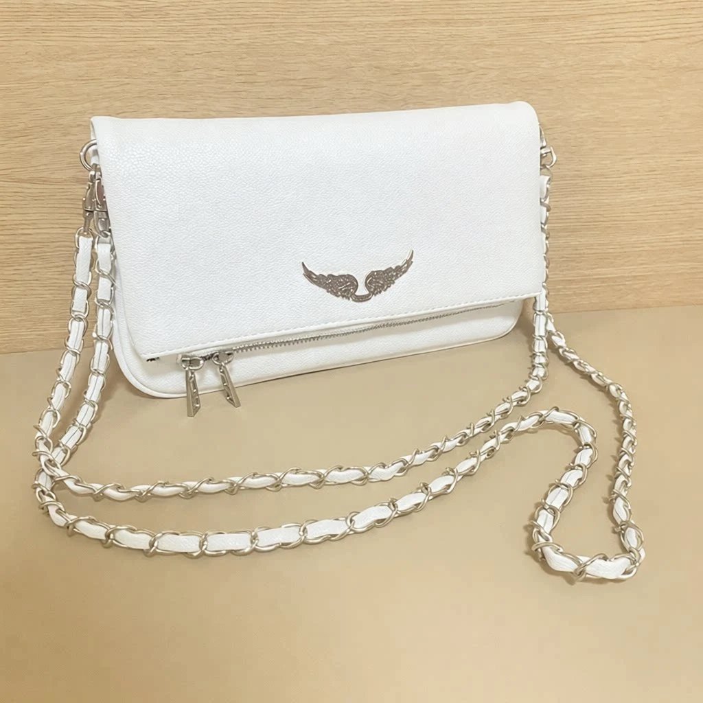 Unbranded Crossbody Bags Wing-Emblem Chain-Strap Tassel Bag — White, without tassels