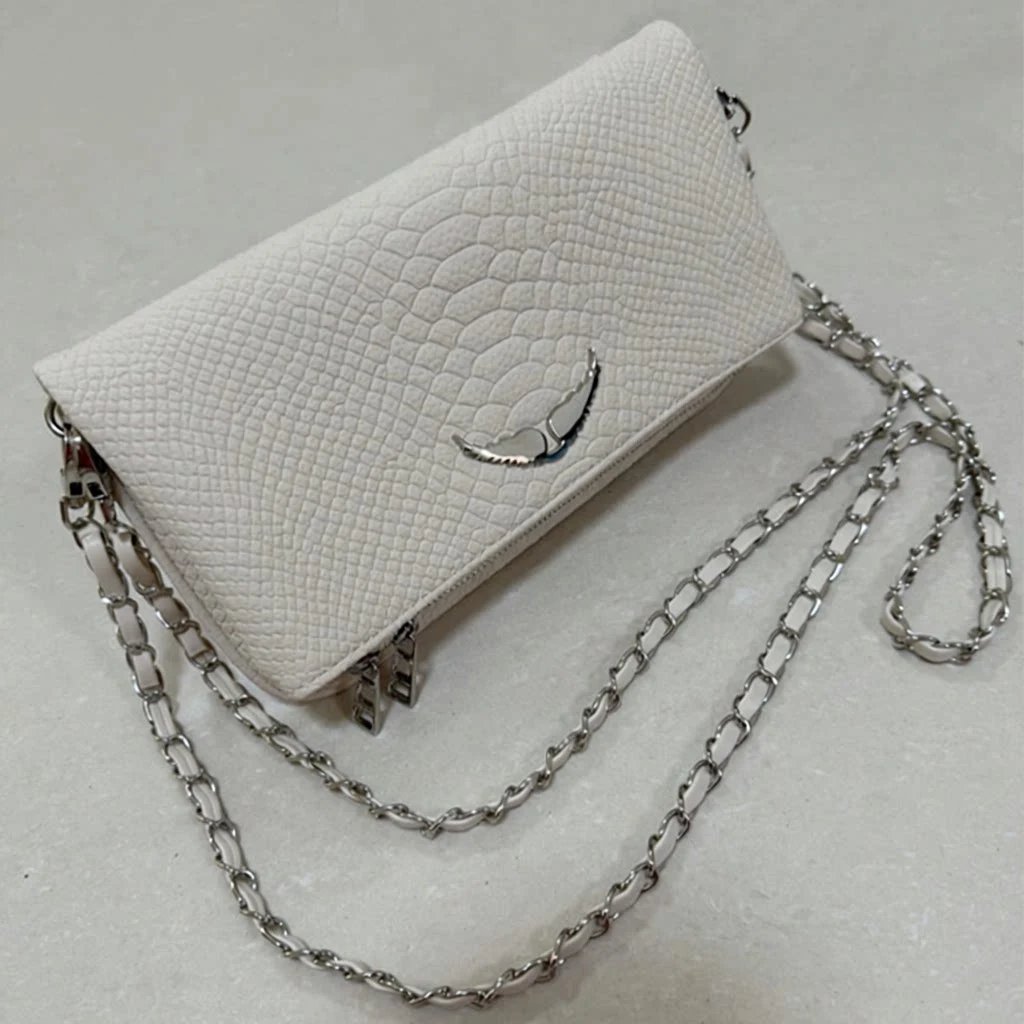 Unbranded Crossbody Bags Wing-Emblem Chain-Strap Tassel Bag — Serpentine White