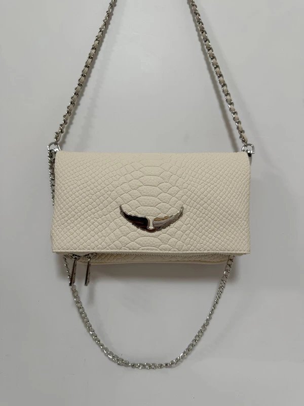 Unbranded Crossbody Bags Wing-Emblem Chain-Strap Tassel Bag — trumpet snake white