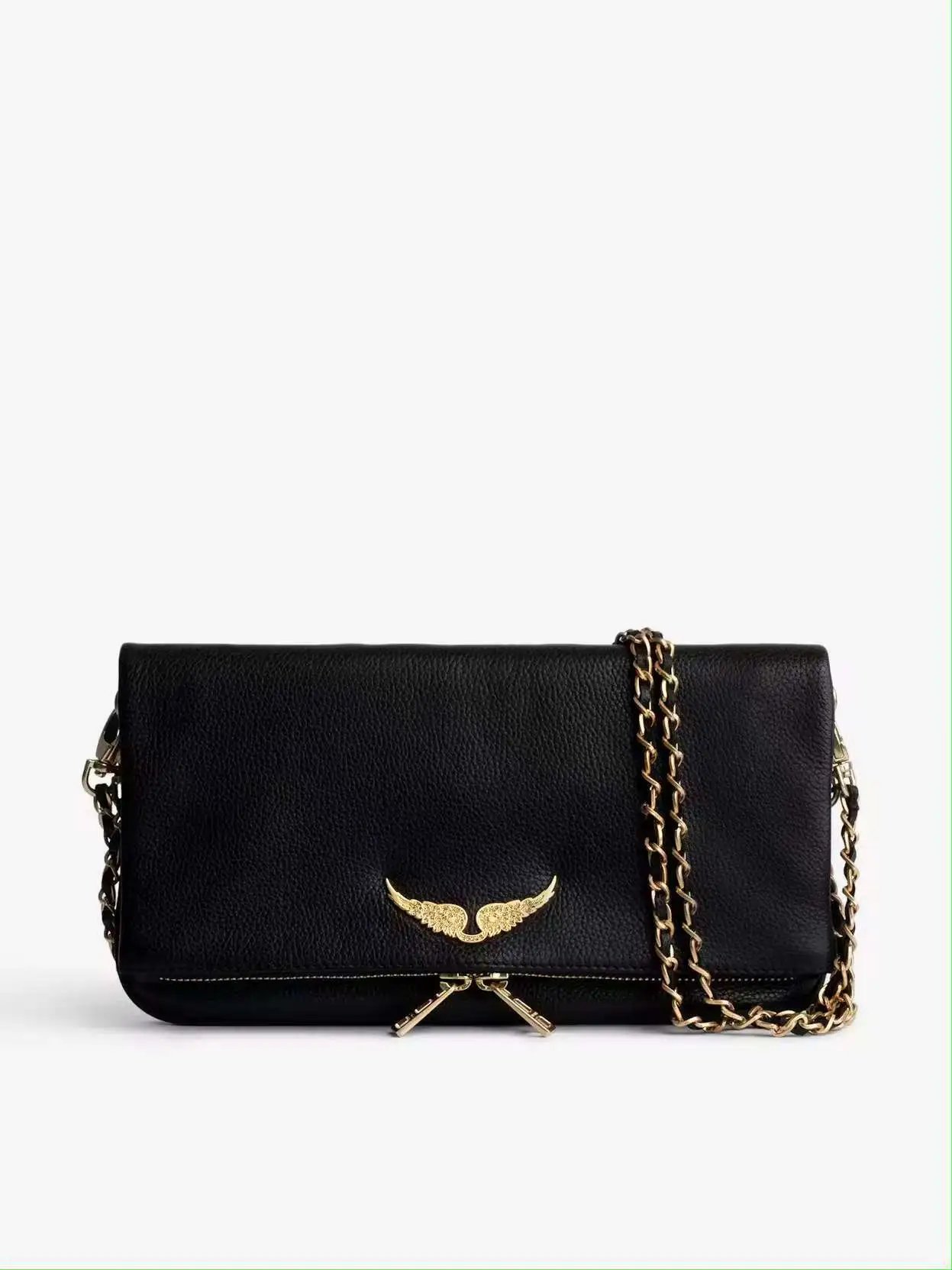 Unbranded Crossbody Bags Wing-Emblem Chain-Strap Tassel Bag — Golden black without tassels
