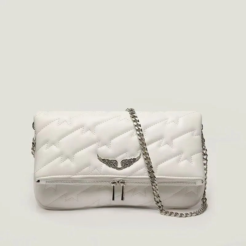 Unbranded Crossbody Bags Wing-Emblem Chain-Strap Tassel Bag — Lightning Embroidered White
