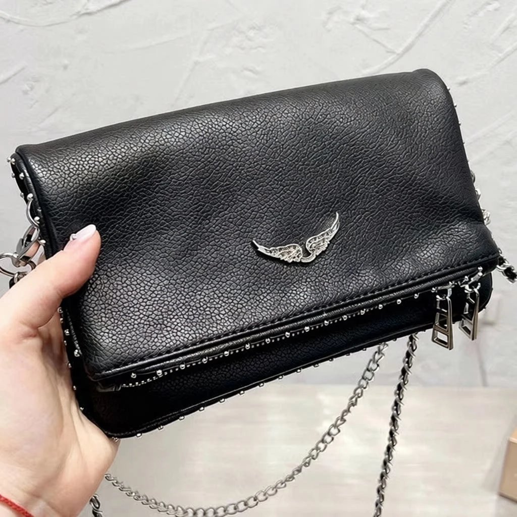 Unbranded Crossbody Bags Wing-Emblem Chain-Strap Tassel Bag — Small size with studs, black