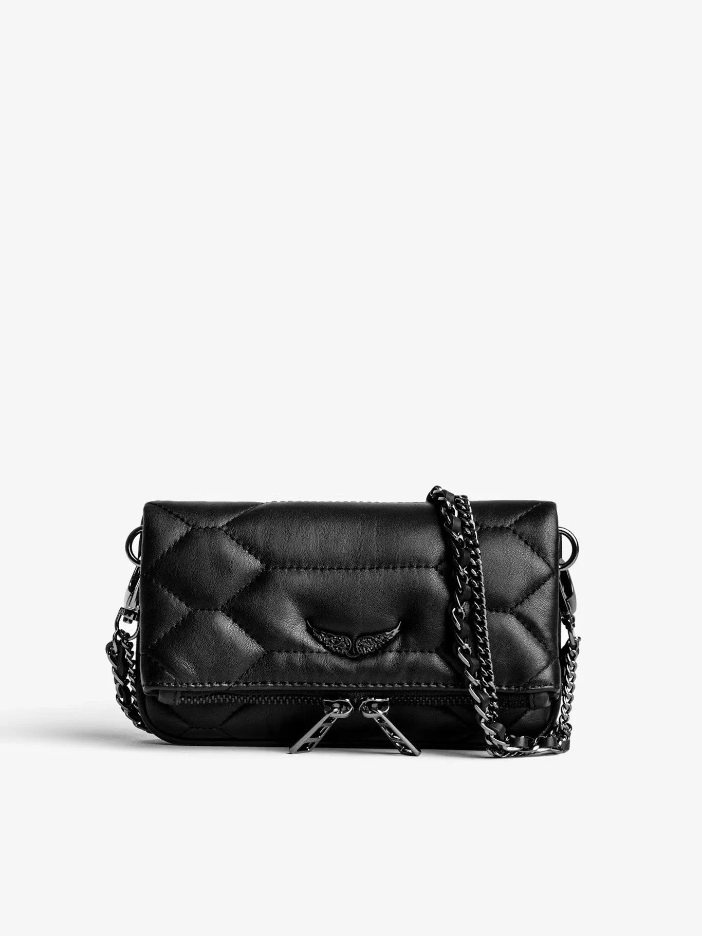 Unbranded Crossbody Bags Wing-Emblem Chain-Strap Tassel Bag — Small Embroidered Black