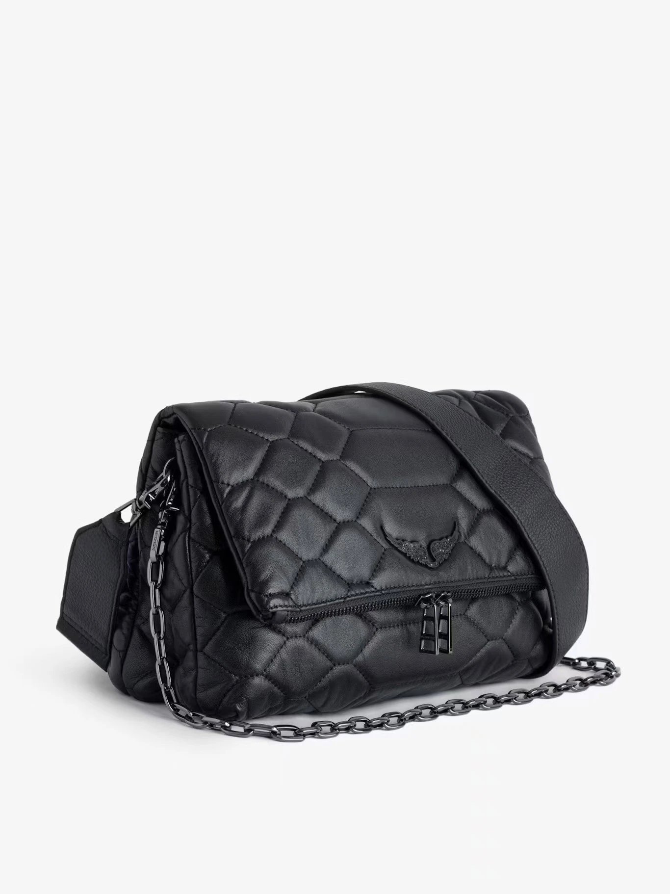 Unbranded Crossbody Bags Wing-Emblem Chain-Strap Tassel Bag — Double-layered embroidered black