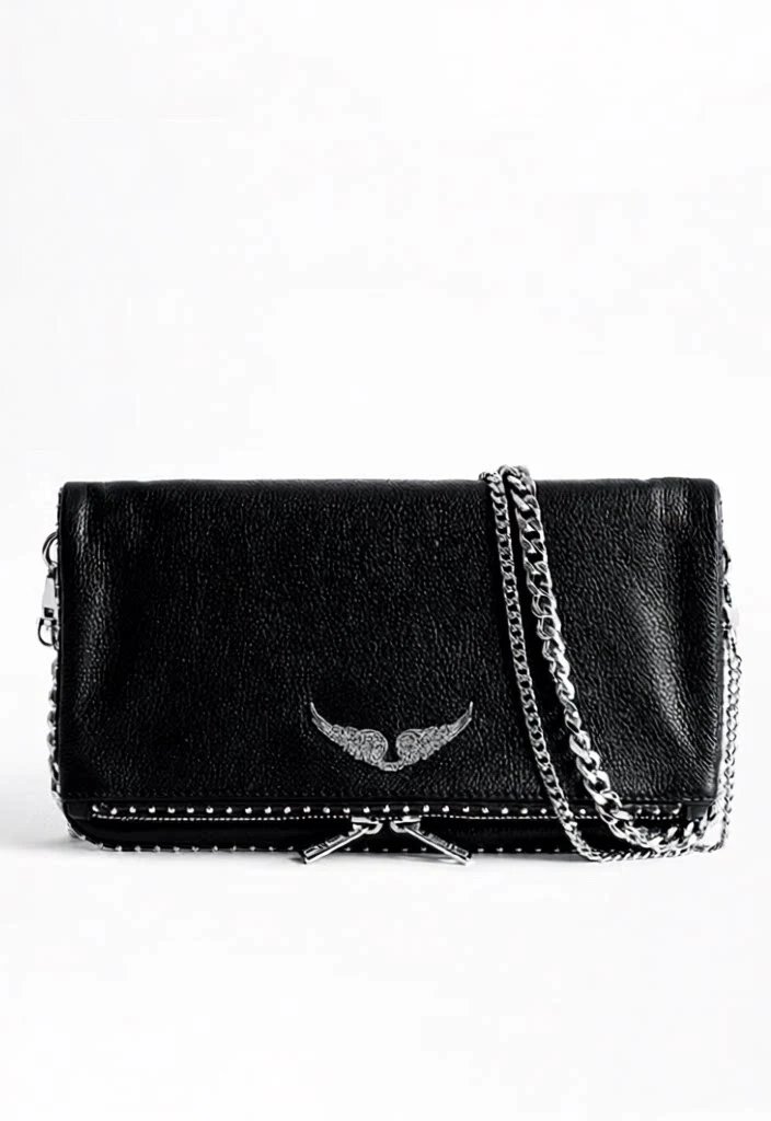 Unbranded Crossbody Bags Wing-Emblem Chain-Strap Tassel Bag — large black with nails