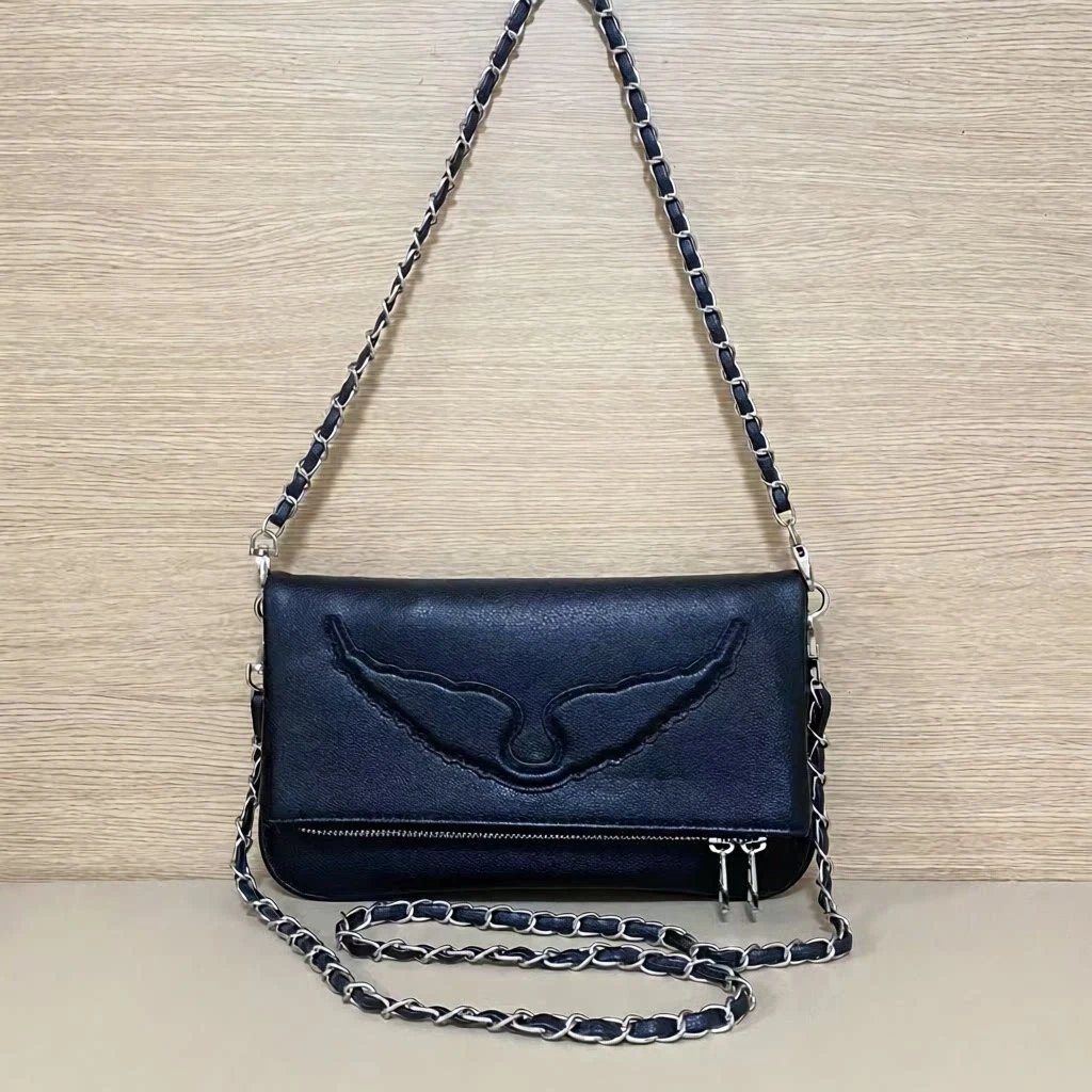 Unbranded Crossbody Bags Wing-Emblem Chain-Strap Tassel Bag — Large-wing silver shoulder strap