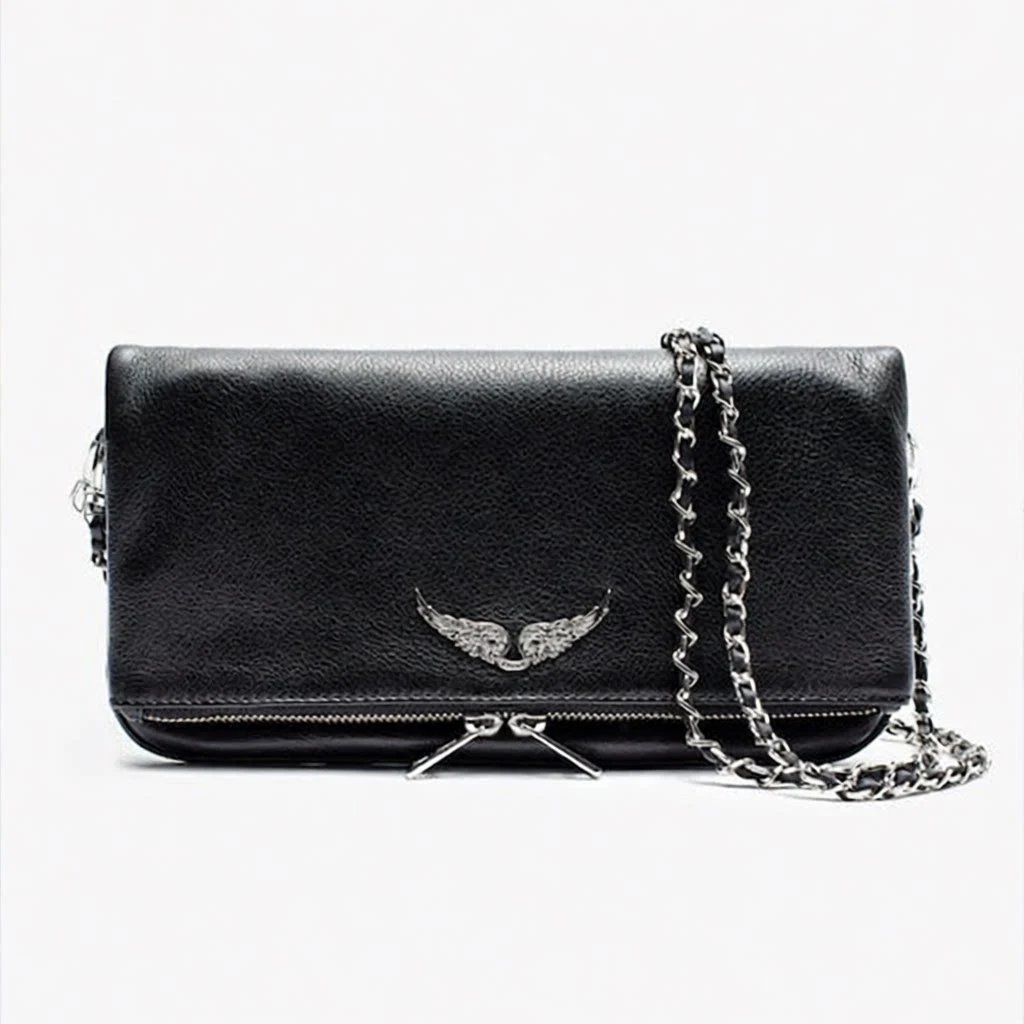 Unbranded Crossbody Bags Wing-Emblem Chain-Strap Tassel Bag — Black, no tassels