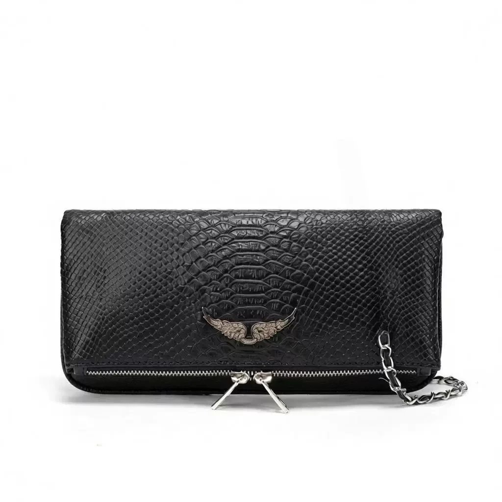 Unbranded Crossbody Bags Wing-Emblem Chain-Strap Tassel Bag — Serpentine Black 1
