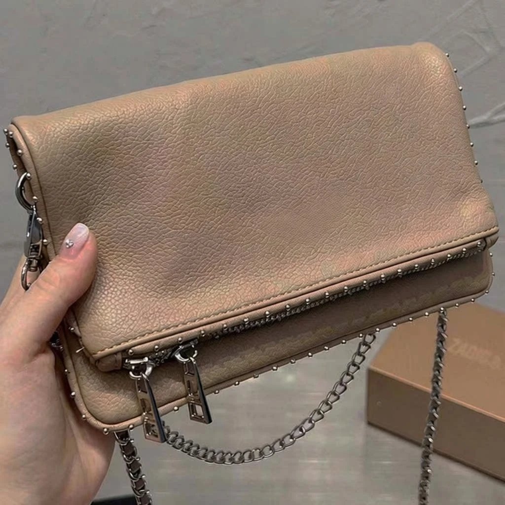 Unbranded Crossbody Bags Wing-Emblem Chain-Strap Tassel Bag — Small size with studs, khaki