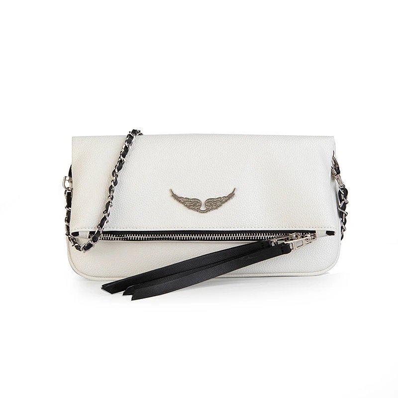 Unbranded Crossbody Bags Wing-Emblem Chain-Strap Tassel Bag — Classic white