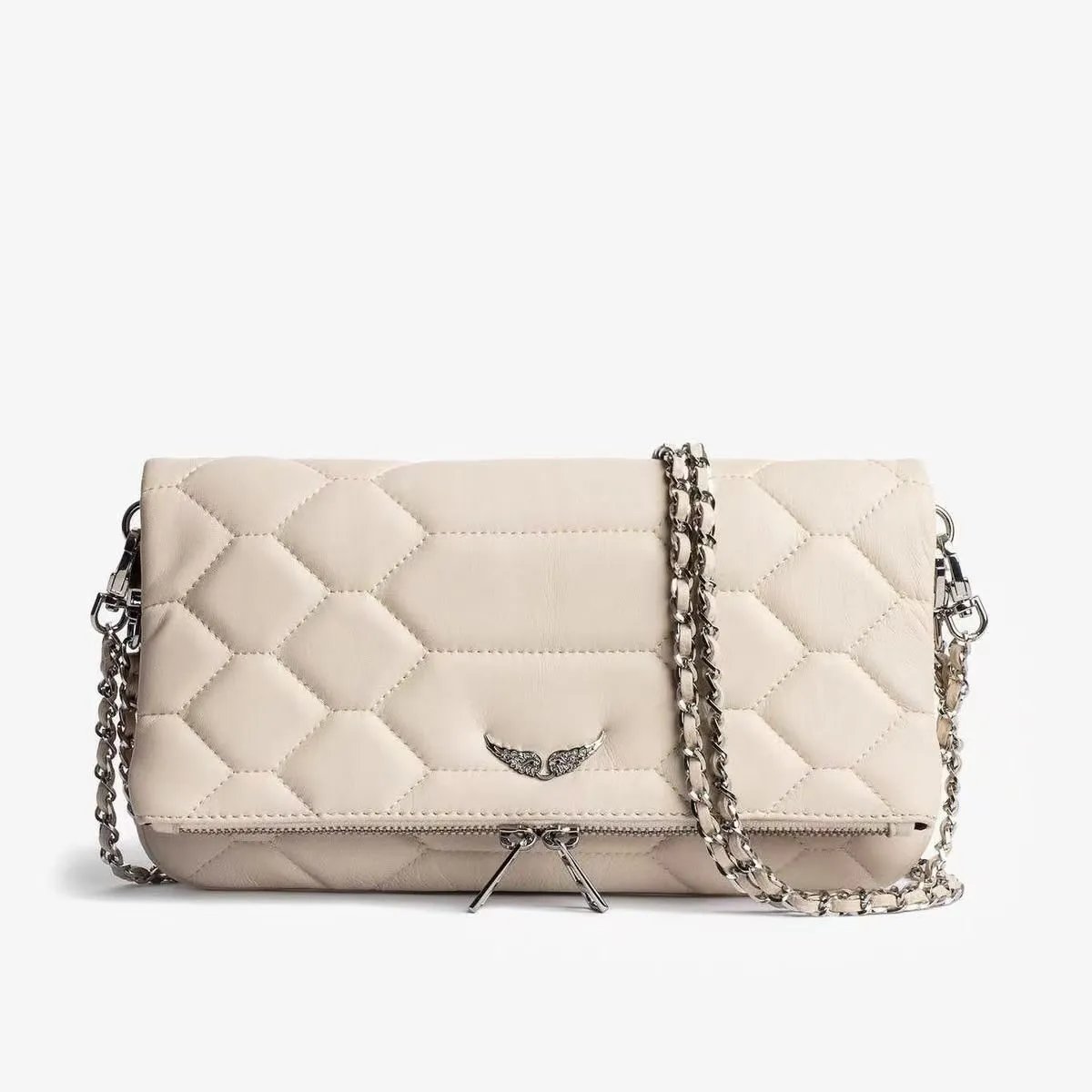 Unbranded Crossbody Bags Wing-Emblem Chain-Strap Tassel Bag — embroidered white