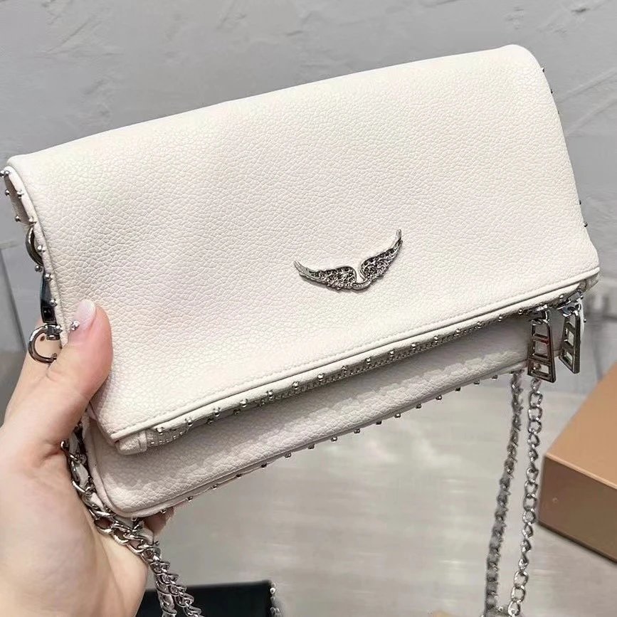 Unbranded Crossbody Bags Wing-Emblem Chain-Strap Tassel Bag — Small size with studs, white