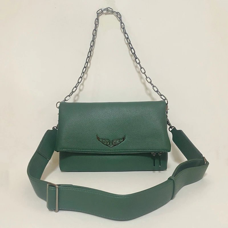 Unbranded Crossbody Bags Wing-Emblem Chain-Strap Tassel Bag — Double-layer green
