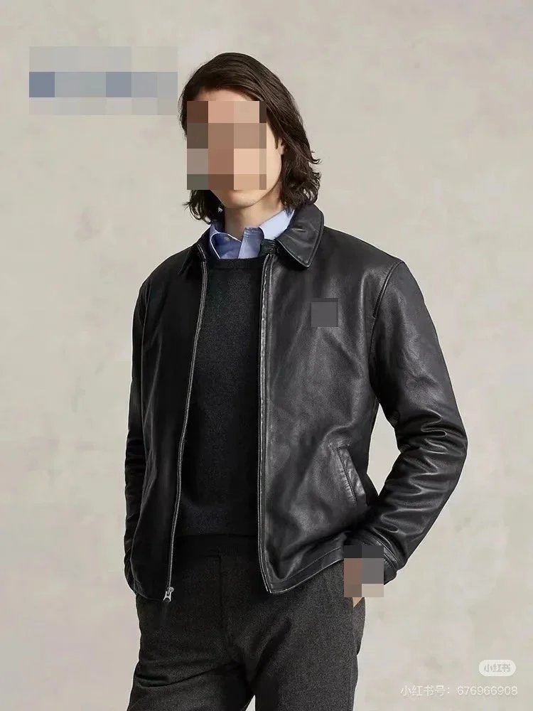 RL Classic Zipper Solid Lapel Leather Jacket for Men R47 WhatsApp: +44 07917991593