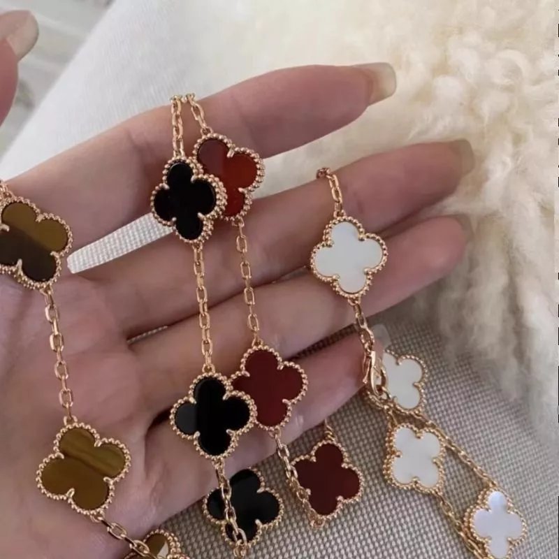 四叶草V金高版本五花手链幸运花玫金双面满钻白贝母黑白熊猫智能 4