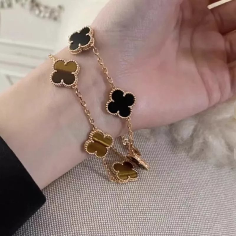 四叶草V金高版本五花手链幸运花玫金双面满钻白贝母黑白熊猫智能 6