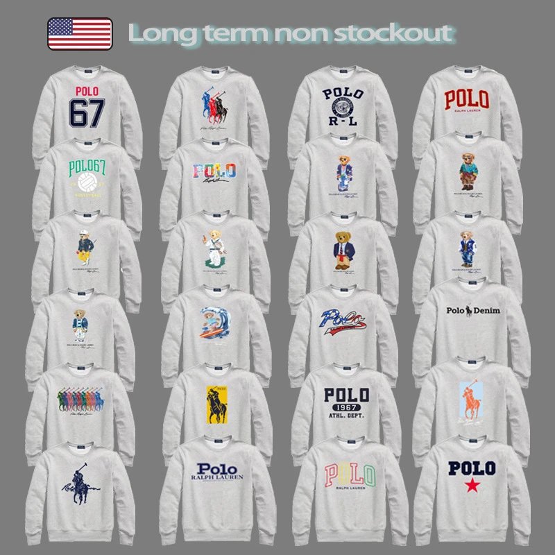 25年秋冬款金线字母X小熊贴布印花卫衣男女情侣宽松休闲套头上衣