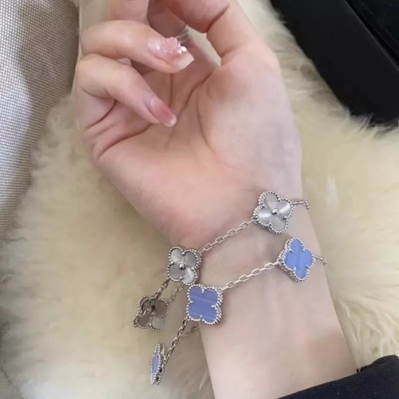 四叶草V金高版本五花手链幸运花玫金双面满钻白贝母黑白熊猫智能 5