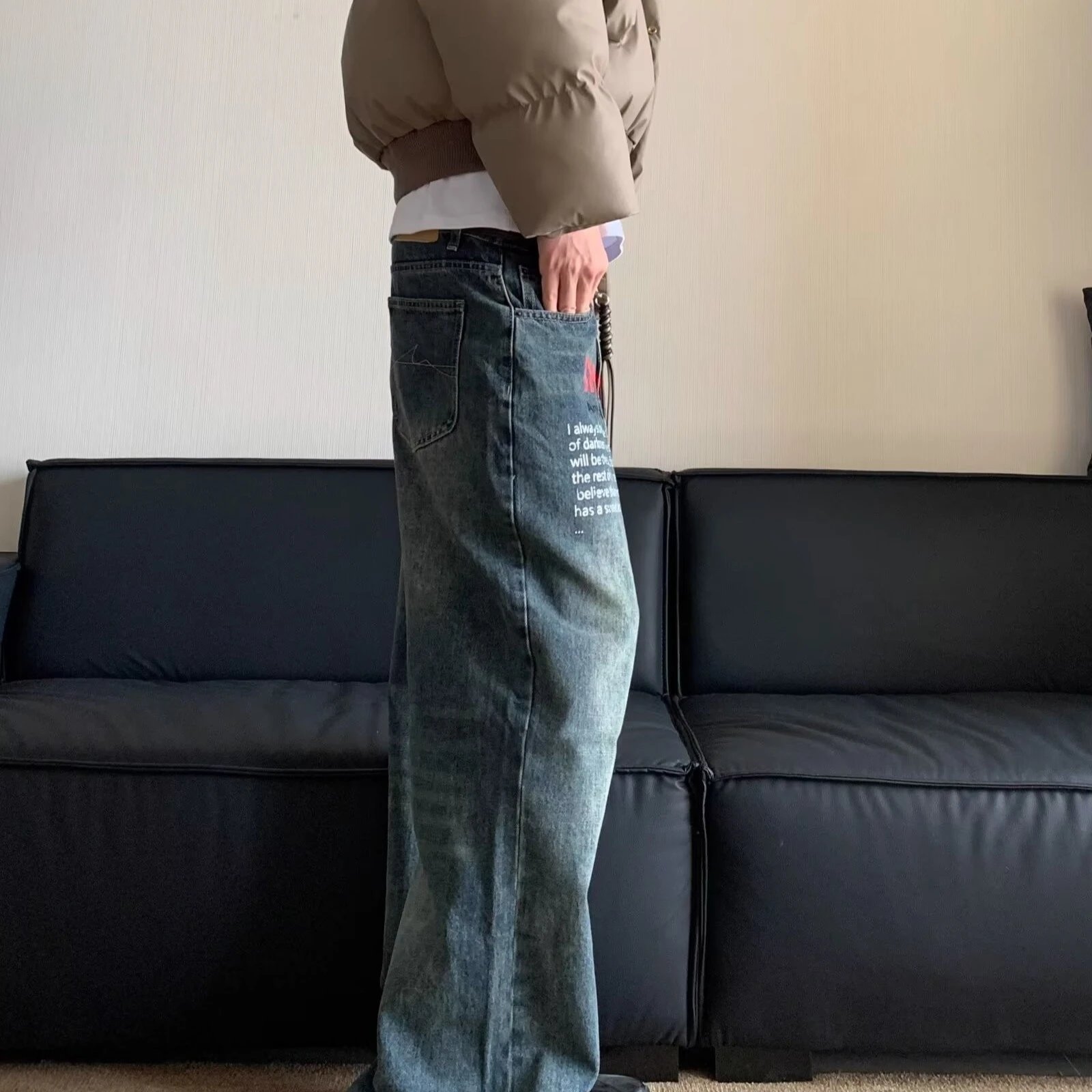 Vintage Washed Printed Jeans photo 6