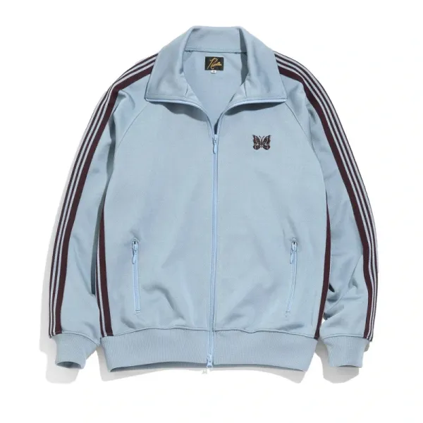 Palm Angels Track Jacket Light Blue with Burgundy Stripes Outerwear - 1