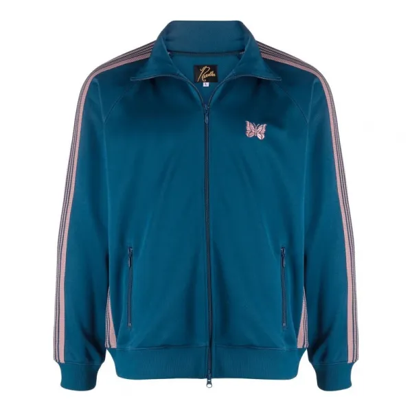 Rochas Butterfly Track Jacket Teal with Pink Stripes Outerwear - 1