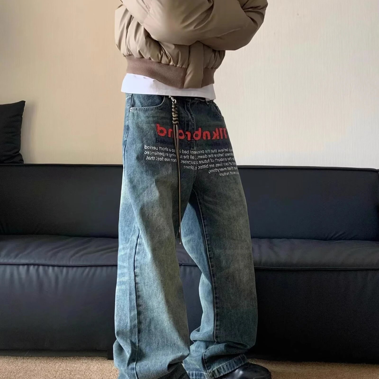 Vintage Washed Printed Jeans photo 2