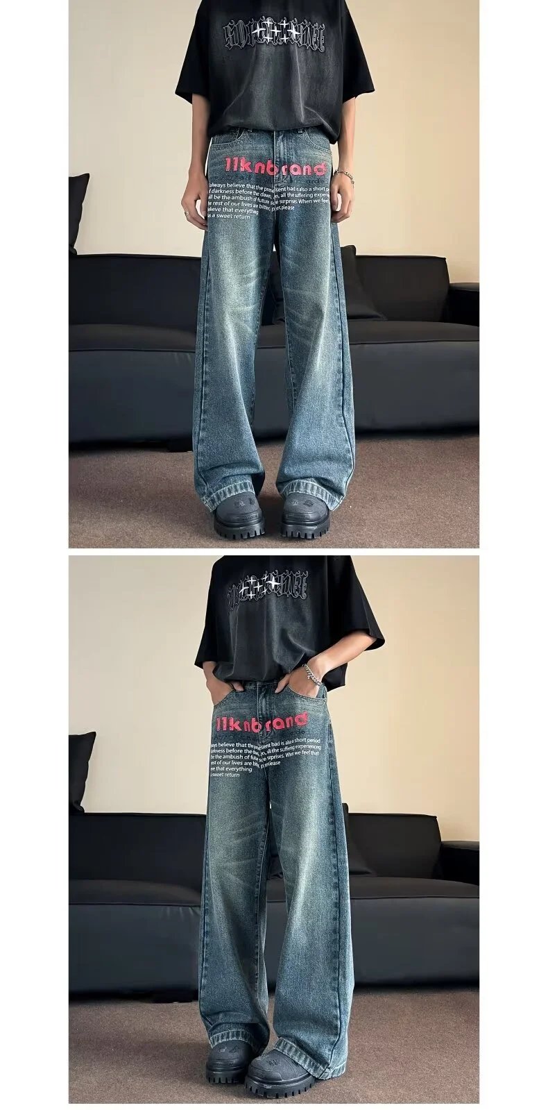 Vintage Washed Printed Jeans photo 8