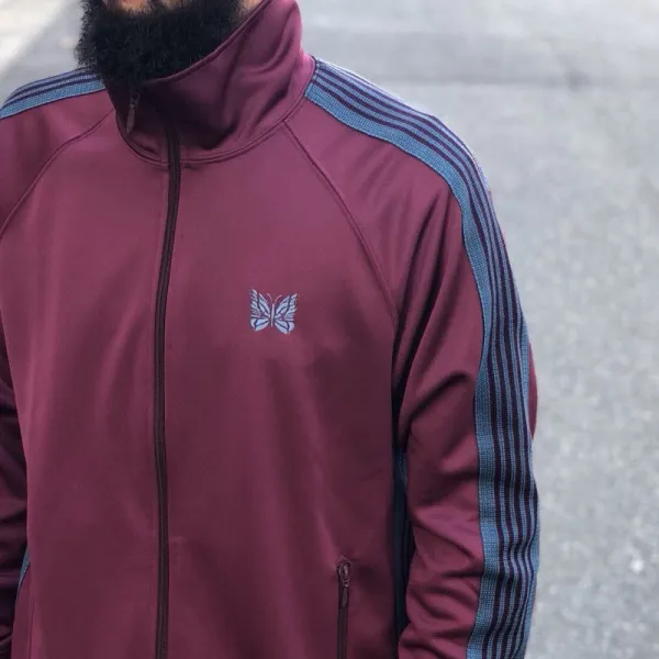Butterfly Tracksuit Jacket Burgundy with Blue Stripes Outerwear - 1