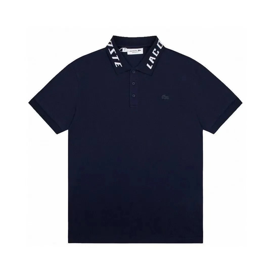 Lacoste Lacoste Men's Navy Blue Polo Shirt with White Lettering Collar Navy