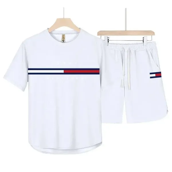 Tommy Hilfiger Stripe Logo White T-Shirt and Shorts Set - 1