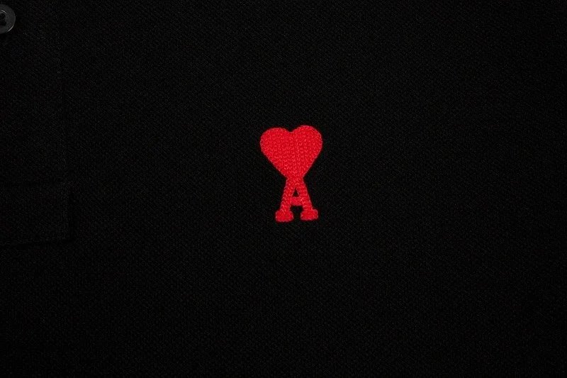 Ami Paris Classic Polo Black with Red Heart Logo Polo - 16