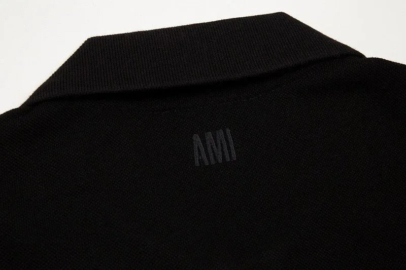 Ami Paris Classic Polo Black with Red Heart Logo Polo - 15