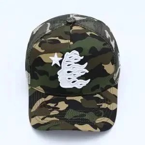 Design Trucker Cap with Star and Abstract Tree Print Black Hats - 3