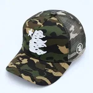 Design Trucker Cap with Star and Abstract Tree Print Black Hats - 8
