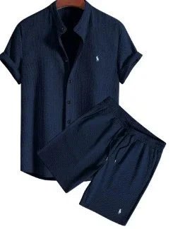 Ralph Lauren Ribbed Short-Sleeve Shirt and Shorts Set Black - 7