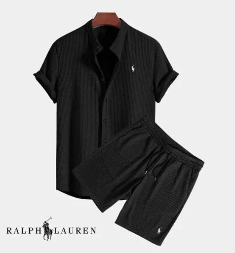 Ralph Lauren Ribbed Short-Sleeve Shirt and Shorts Set Black - 4