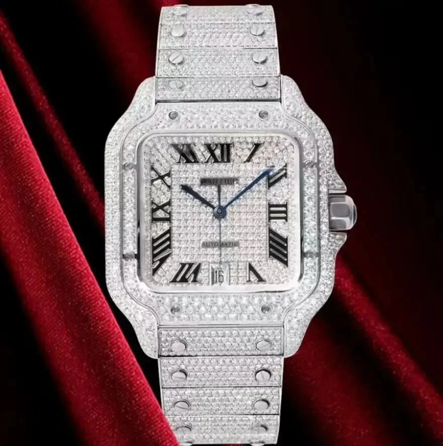 Cartier Santos-Dumont Fully Paved Diamond Watch Silver