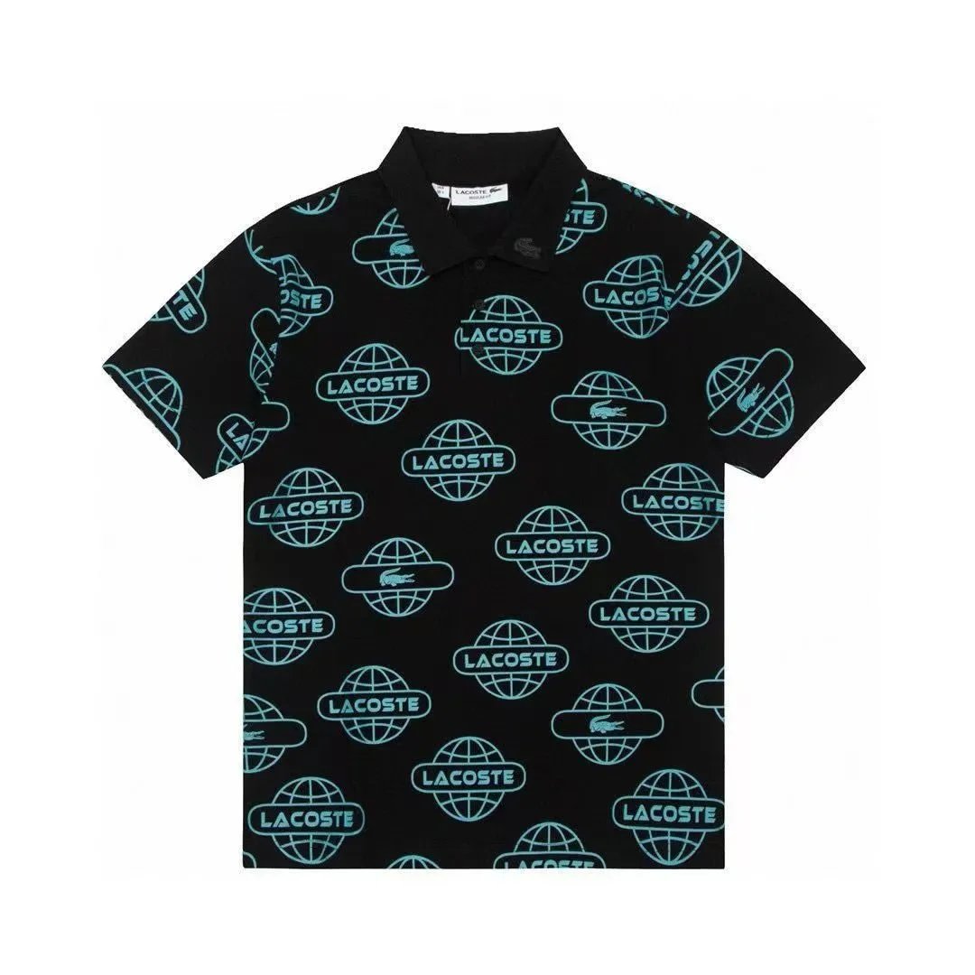 Lacoste Lacoste Black Polo Shirt with Blue Globe Print Black
