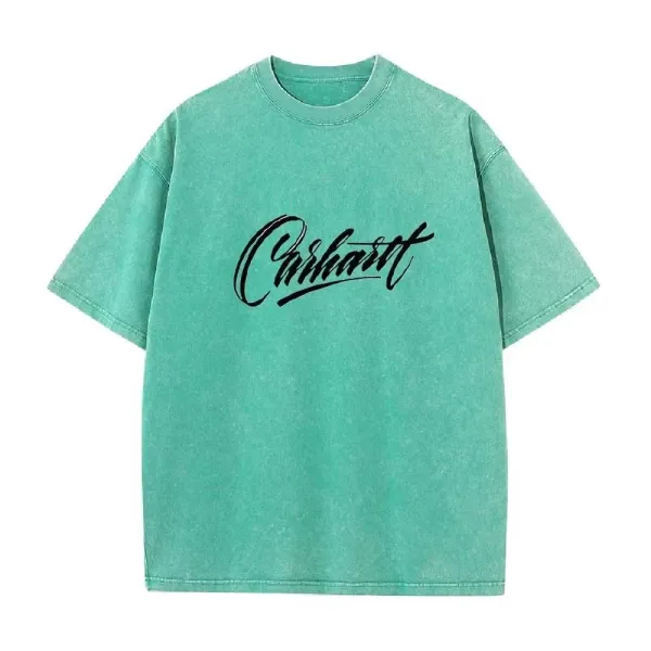 Carhartt Script Logo Washed Teal T-Shirt - 1