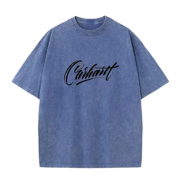 Carhartt Script Logo Washed Denim Blue T-Shirt - 1