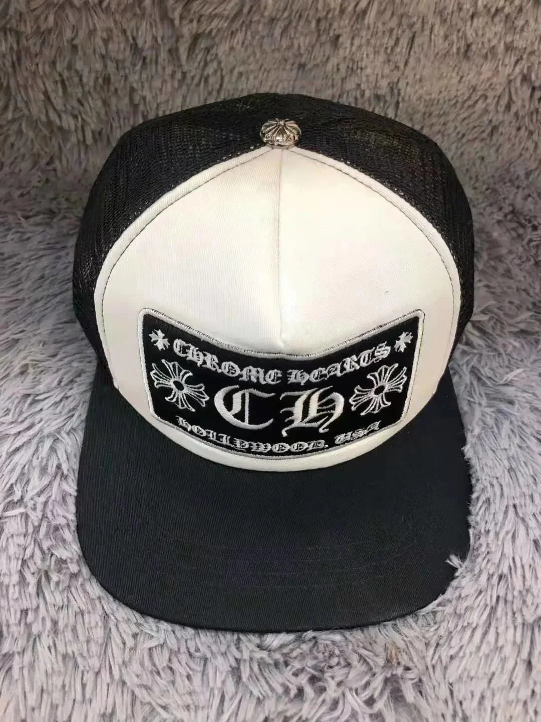 Chrome Hearts Logo Patch Trucker Cap Blue and White Baseball Cap - 9
