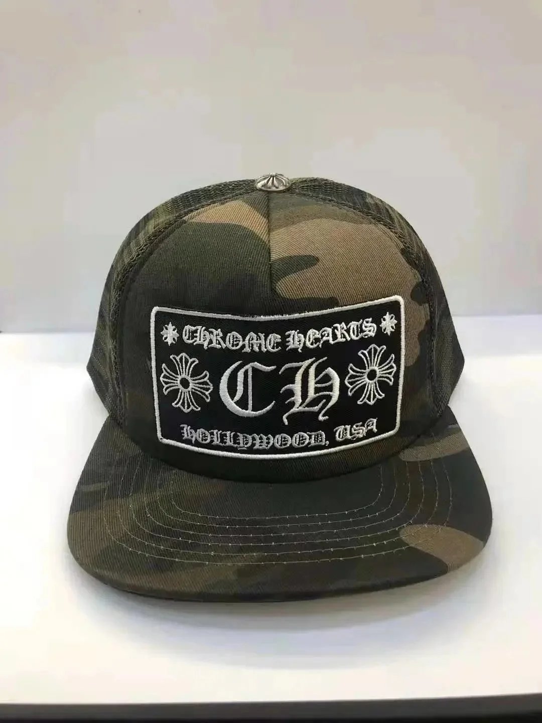 Chrome Hearts Logo Patch Trucker Cap Blue and White Baseball Cap - 10