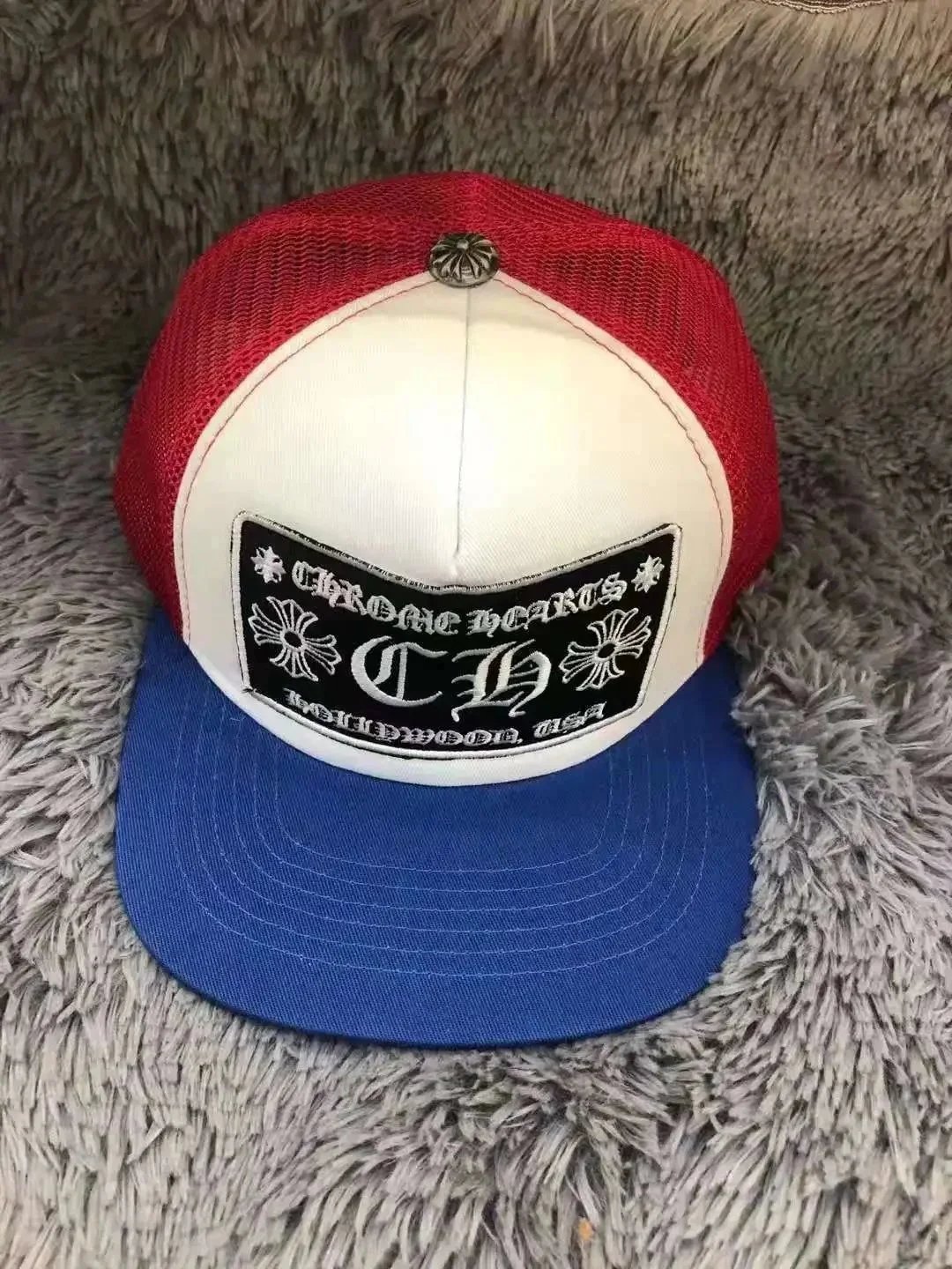 Chrome Hearts Logo Patch Trucker Cap Blue and White Baseball Cap - 11