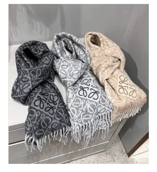 Loewe Anagram Jacquard Cashmere Scarf Beige Cashmere Scarf - 10