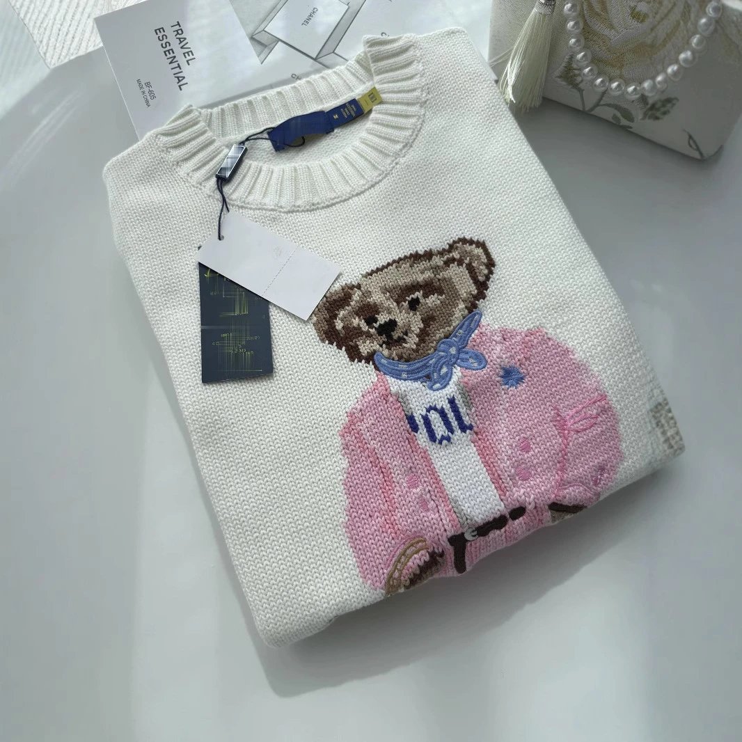 Polo Ralph Lauren White Bear Embroidery Crewneck Sweater