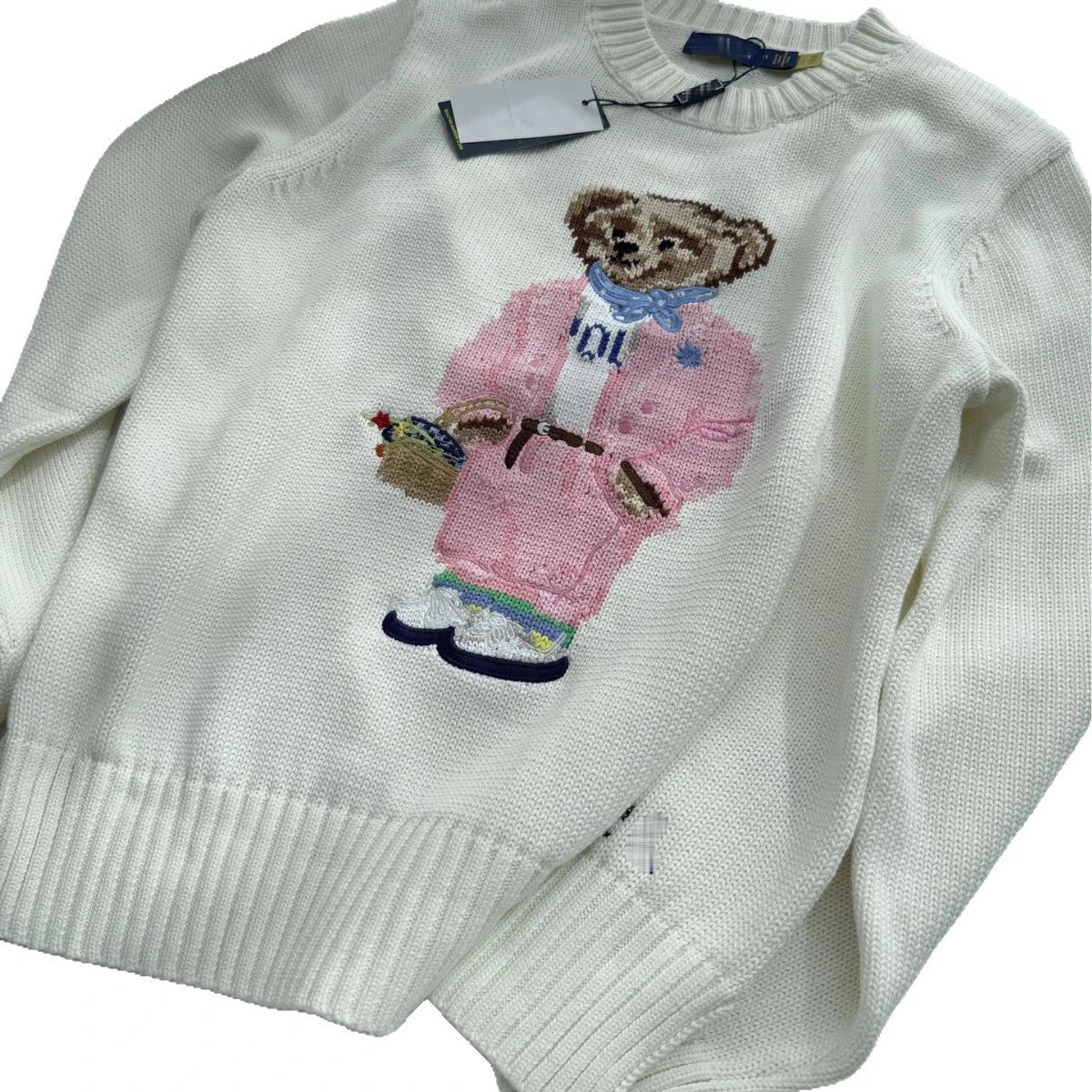 Polo Ralph Lauren White Bear Embroidery Crewneck Sweater