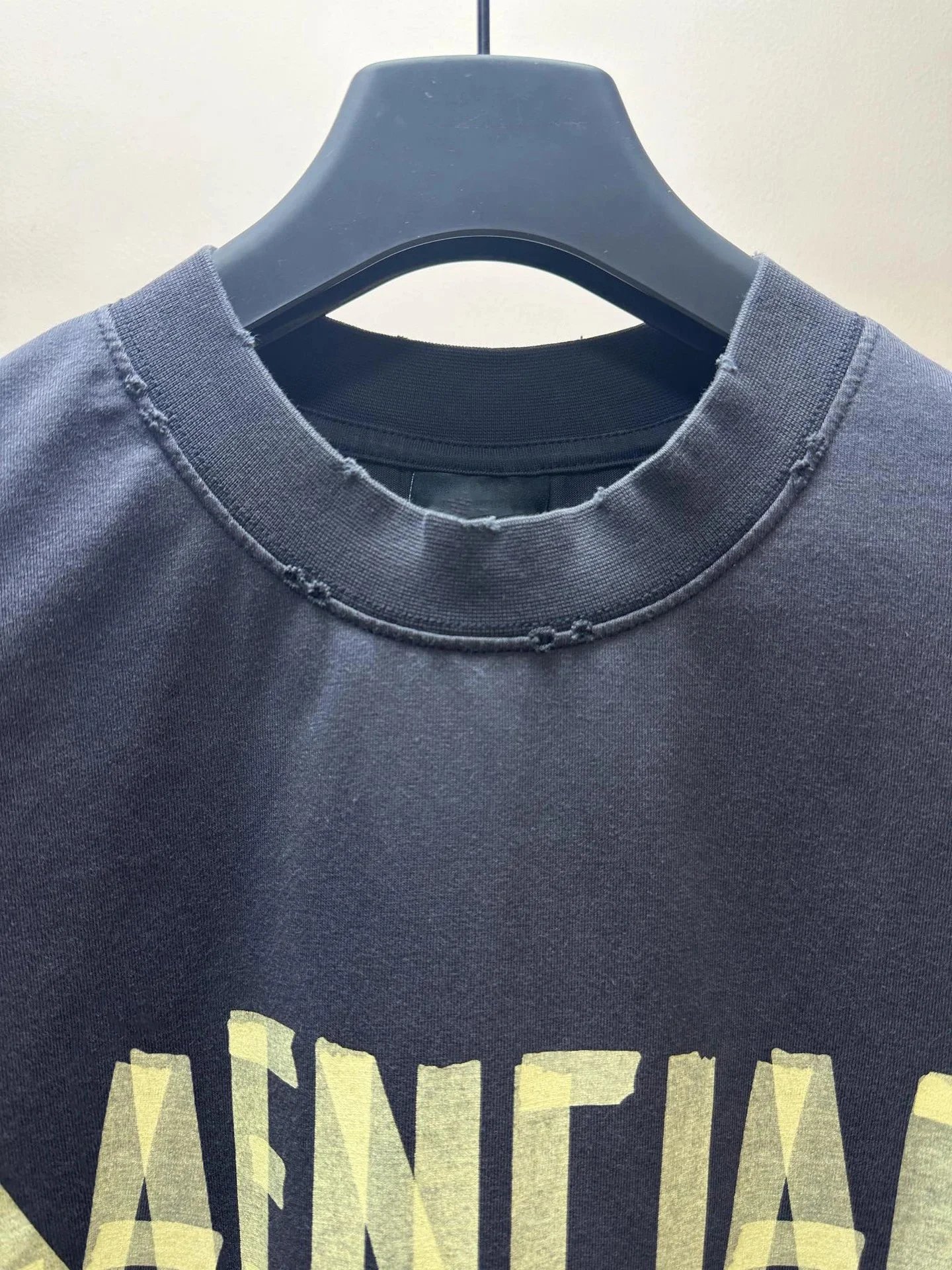 Yellow Tape Print Washed Distressed T-Shirt photo 6